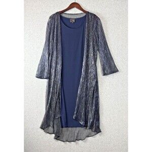 John Meyer Layered Dress Set with Blue Tank Dress and Sheer Metallic Cardigan
